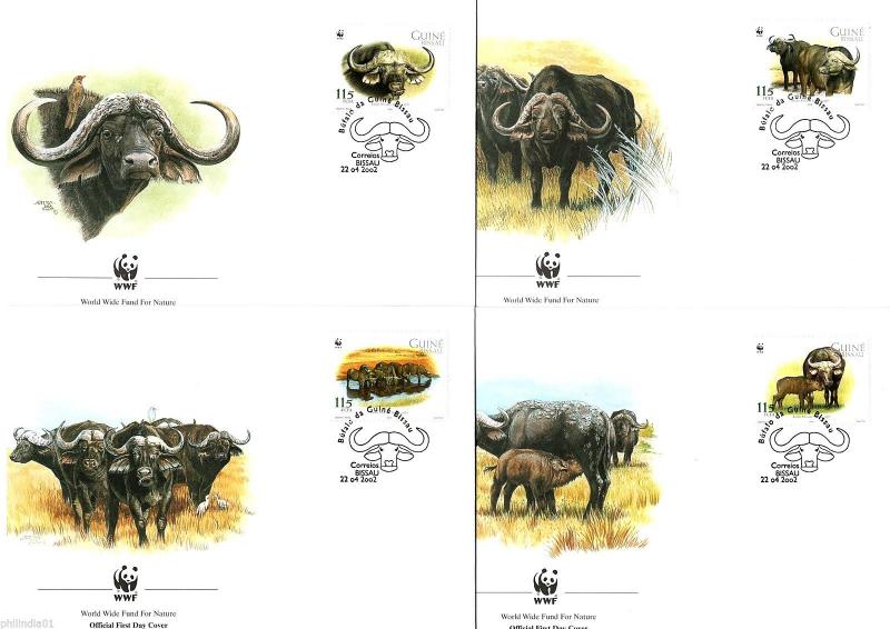 Guinea Bissau 2002 WWF African Buffalo Mammal Wildlife Animal Set of 4 FDCs