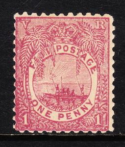 FIJI — SCOTT 55 (SG 97) — 1896 1p FIJIAN CANOE — LILAC ROSE — MH — SCV $13.50