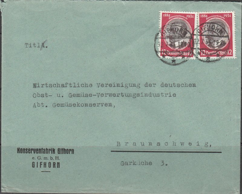 Germany - 12.7.1934 12pf Peters as MeF on cover Braunschweig (2439)