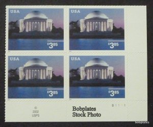 BOBPLATES #3647A Jeff Memorial Plate Block VF MNH SCV=$40~See Details for #s/Pos