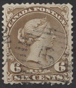 Canada #27 6c Large Queen VF Centered Numeral 5 Grid - Hamilton Duplex, Crease