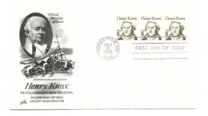 1851 8c Henry Knox ArtCraft strip of 3 FDC