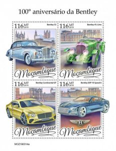 Mozambique 2019 MNH Cars Stamps Bentley S3 Continental GT EXP 10 Speed 6 4v M/S