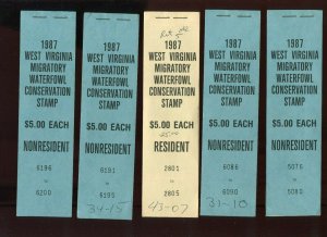 WEST VIRGINIA 1987 RESIDENT & NONRESIDENT COMPLETE BOOKLETS OF 5 STAMPS CV $650+