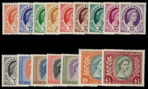 RHODESIA & NYASALAND QEII SG1-15, 1954-56 complete set, NH MINT. Cat £120.