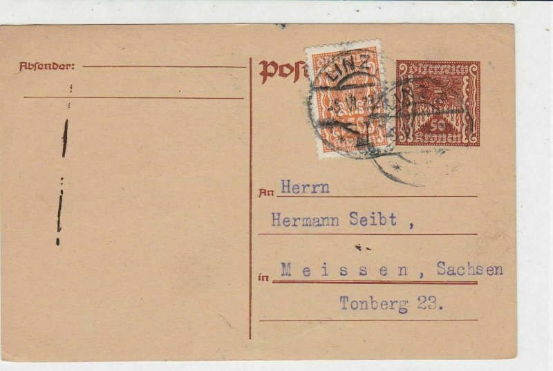 Austria 1923 Linz Cancel to Tonberg 23  Stamps Card ref R 19514