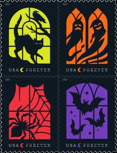 2019 55c Spooky Silhouettes, Halloween, Block of 4 Scott 5420-5423 Mint F/VF NH