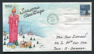 1963 Santa Claus, Indiana - Herman Maul Hand Painted FDC with Contents