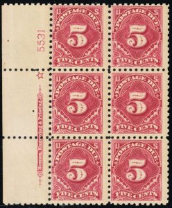 J55, Mint - Stamps NH - 5¢ Plate Block of Six SCV $660 * Stuart Katz