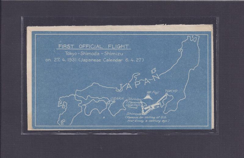 JAPAN APR 27 1931TOKYO-SHIMIZU VIA SHIMODA W/ FLT MAP CARD MULLER #38 FIELD #40