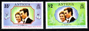 ANTIGUA SC#321-322 Princess Anne and Mark Philips Wedding (1973) MNH