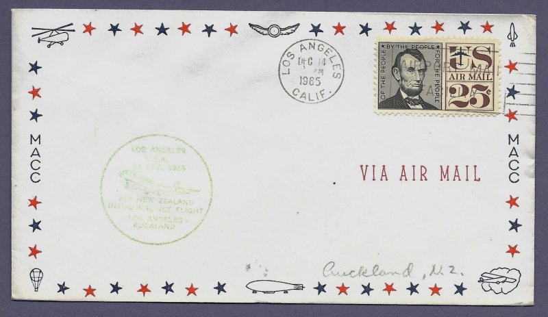 AIR NEW ZEALAND - LOS ANGELES / NEW ZEALAND 1965 FIRST FLIGHT COVER.