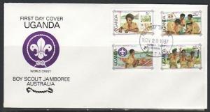 Uganda, Scott cat. 579-582. Scout Jamboree issue on First Day Cover. ^