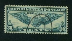 US 1939 30c dull blue Transatlantic Air Mail, Scott C24 used, Value = $1.50