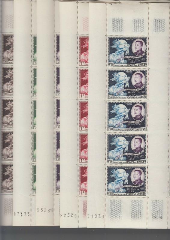 Laos 1952 Sc# 18-22 UPU Admission. Full Set of 5 Complete Sheets MNH Luxe