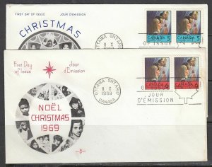 Canada Scott 502-3 Pair Rose Craft FDC - 1969 Christmas Issue