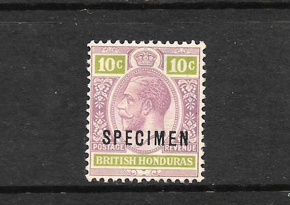 BRITISH HONDURAS 1913-21  10c  KGV    MLH  SPECIMEN    SG 105s