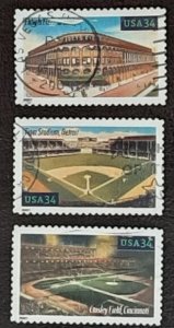 US Scott # 3510-3512; three used 34c playing fields from 2001; VF/XF  off paper