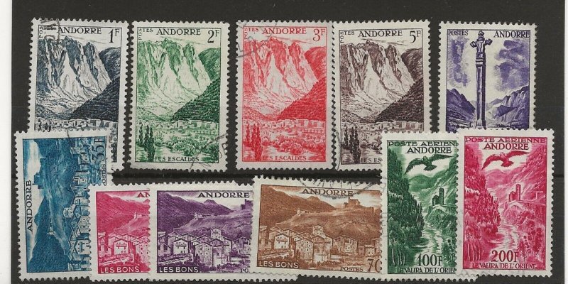 Andorra French 1955 sg.F144-7, F154, F157, F159-61, F163-4 used (2F short perfs)