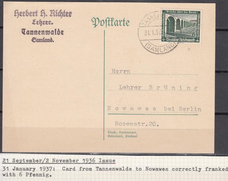 Germany - 31.1.1937 6pf Buildings as single franking on postcard (1591)