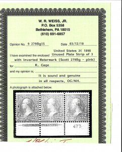 279Bg Mint,OG,NH... Imprint Strip of 3... William Weiss Cert... SCV $550.00