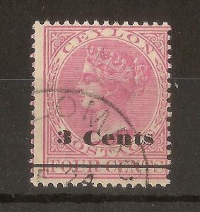 Ceylon 1892 3c on 4c Surch SG242 Fine Used Cat£13