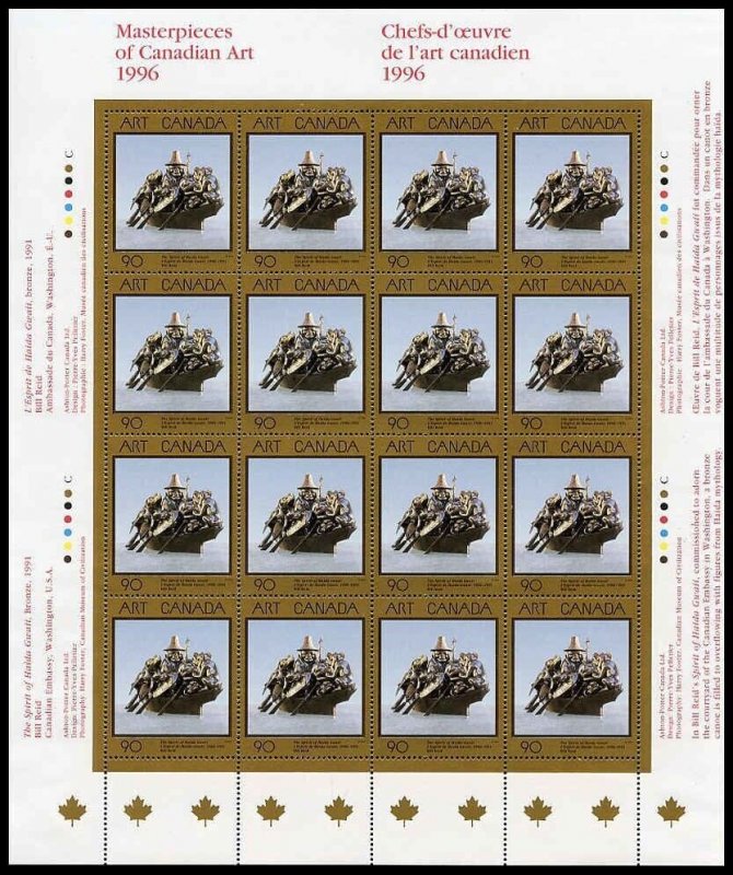 1996 Canada Sc #1602 sheet of 16 - 50¢ Bill Reid, Haida Gwaii Spirit - MNH Cv$40