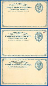 1879 Mint LOT/3 Postal Cards #UX6/UX6a, Pale Blue, Corner Crs & Toning, SCV $105