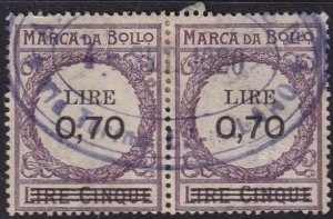 Italy 70c/5L revenue (used pair) Marca da bollo, numeral in garland