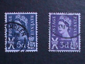 ​GREAT BRITAIN-1958 SC# 3 &11 SCOTLAND QUEEN ELIZABETH II-USED 65 YEARS OLD VF