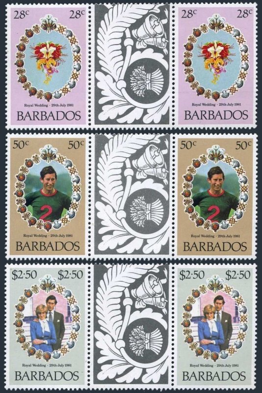 Barbados 547-549 gutter, MNH. Michel 527-529. Prince Charles-Diana Wedding,1981.