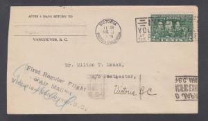 Canada Sc CL44, 142 on 1928 FIRST FLIGHT cover, Victoria to Vancouver, B.C