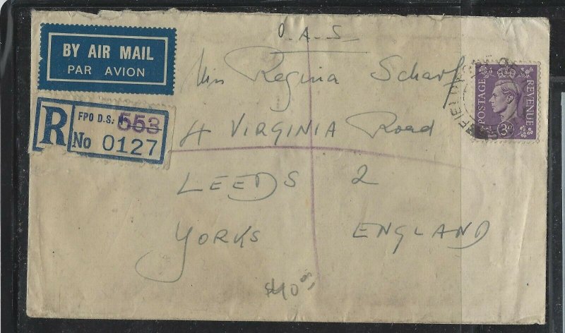 PALESTINE COVER (P0405B)  1946 FPO DS 553 RISHION LE ZION, GB KGVI 3D FPO,BASE O