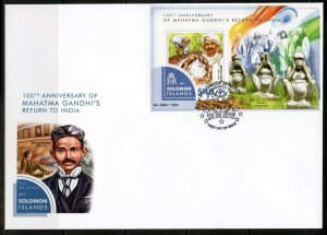 SOLOMON ISLANDS 2015 100th ANNIVERSARY OF GANDHI'S RETURN TO INDIA S/S FDC