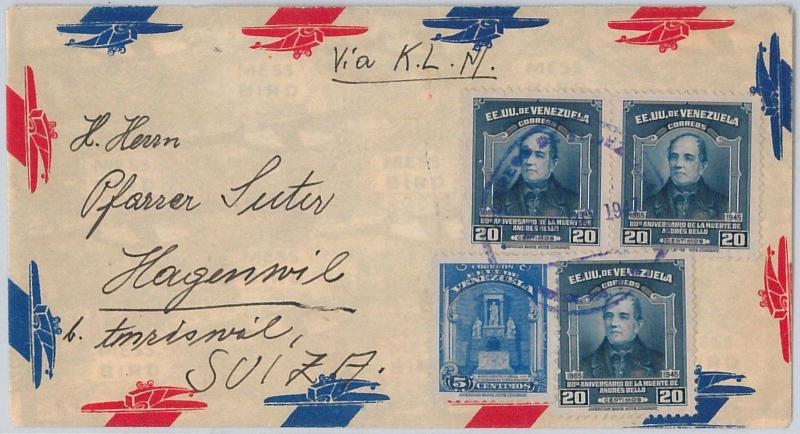 VENEZUELA -  POSTAL HISTORY -  AIRMAIL COVER to SWITZERLAND 1947 with KLM