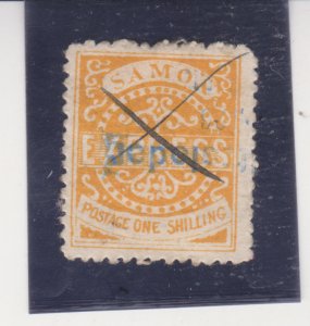 1877 Samoa scott # 6 Used Perf 12 1/2 EXPRESS POSTAGE 1/- ONE SHILLING Yellow