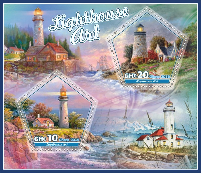 Stamps. Lighthouses, art 2019 year 1+1 sheets perforated