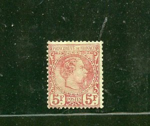 MONACO 5franc  SCOTT #10 MINT F/VF HINGED WITH REMNANT--SCOTT VALUE $3000.00