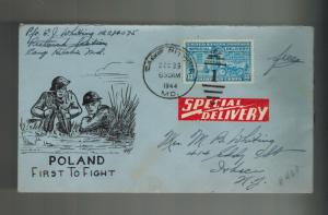 1944 USA Patriotic Cover Camp Ritchie MD Special Delivery Poland First to Fight