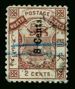 NORTH BORNEO  1883  Coat of Arms  8c /2c brown  SG 2  used  VF - RARE stamp