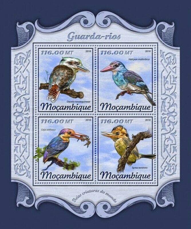 Mozambique - 2018 Kingfishers on Stamps - 4 Stamp Sheet - MOZ18125a