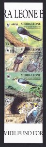 Sierra Leone Birds WWF White-necked Picathartes Strip of 4 imperf stamps 1994