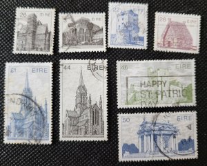 Ireland, 1982-90, Irish Buildings, remnant set of 8, used, SCV$7.70