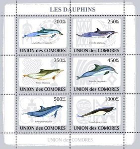 COMOROS - 2009 - Dolphins - Perf 6v Sheet - Mint Never Hinged