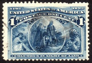 1893, US 1c, Columbus in Sight of Land, Used, Sc 230