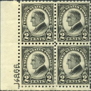 #612 VF OG PLATE BLOCK OF 4 (2)NH; (2)HINGED CV $300.00 BN6559