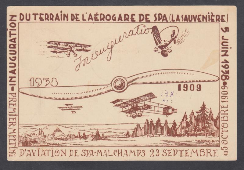 Belgium Sc B209, B214 on 1938 postcard, first meeting of SPA Air Meet