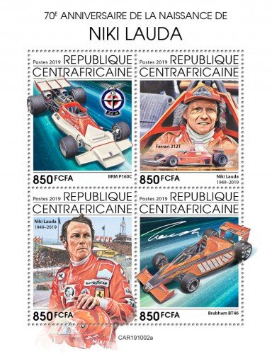 C A R - 2019 - Niki Lauda, 70th Birth Anniv - Perf 4v Sheet  - M N H