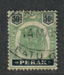 Malaya Perak Sc#56 Used/VF, Partial Set, Tiger, Cv. $190