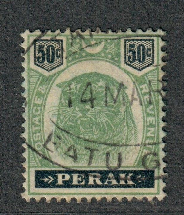 Malaya Perak Sc#56 Used/VF, Partial Set, Tiger, Cv. $190